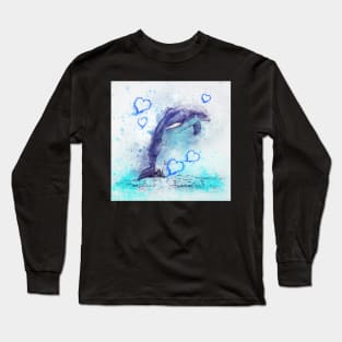 Dolphin Watercolor Graphic Art Cute Dolphin Lover Home Decor & Gifts Long Sleeve T-Shirt